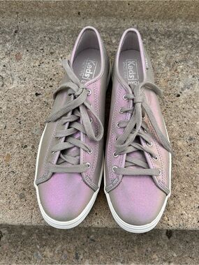 Keds Size 7 Triple Kick Grey Iridescent Leather Lace-Up Platform Sneakers